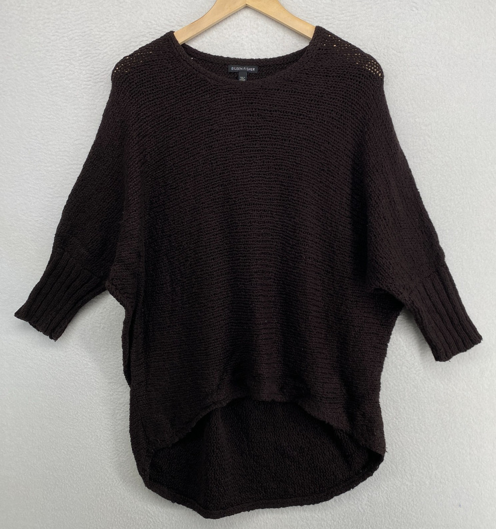 EILEEN FISHER Sweater L Organic Cotton Chunky Oversized Dolman Sleeve Brown